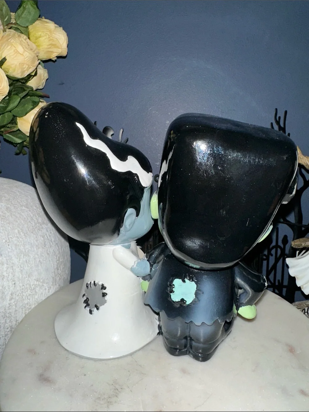 Halloween Baby Frankenstein and Bride Ceramic Figurine Set - Green & Blue